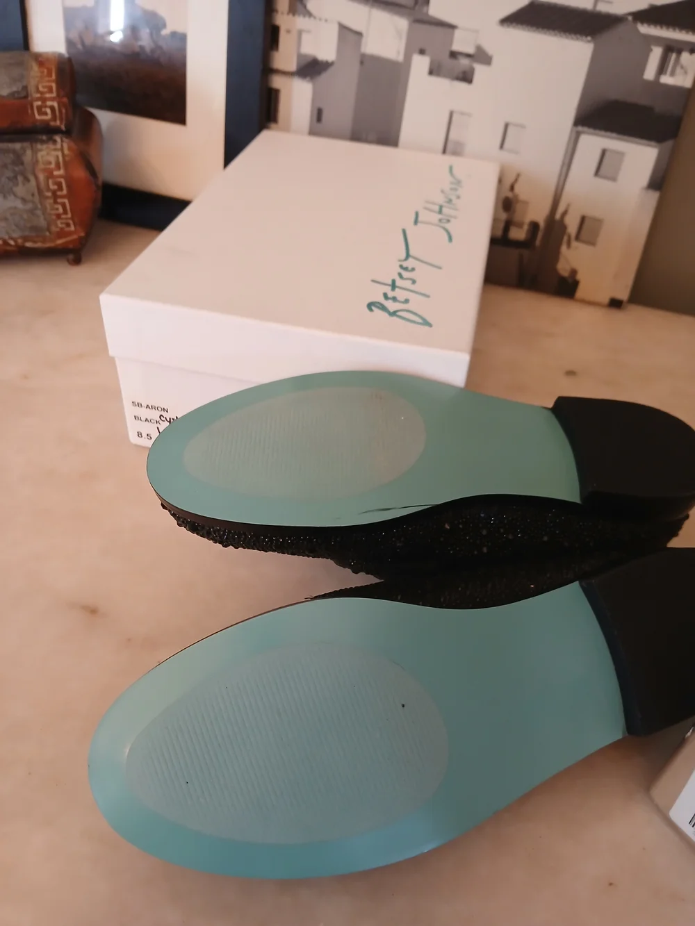 Betsey Johnson Black Glass Penny Loafers 
